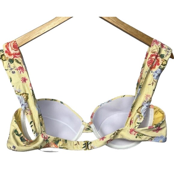 WeWoreWhat Bikini Top XL Underwire Foam Wide Pleat Straps Yellow Floral Romantic - Picture 4 of 8